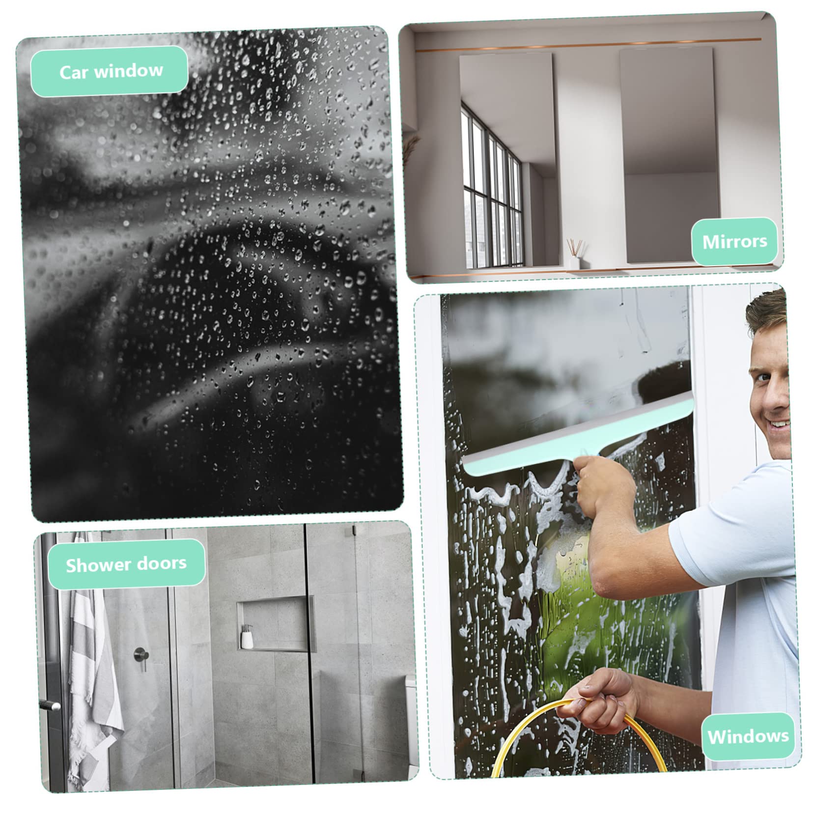 SHERCHPRY Rasquetas para Ducha con Gancho Limpiacristales Multiusos para Mamparas Y Puertas De Vidrio Diseño Ergonómico Y Colgador Práctico para Baño Y Coche 4 Piezas X 5