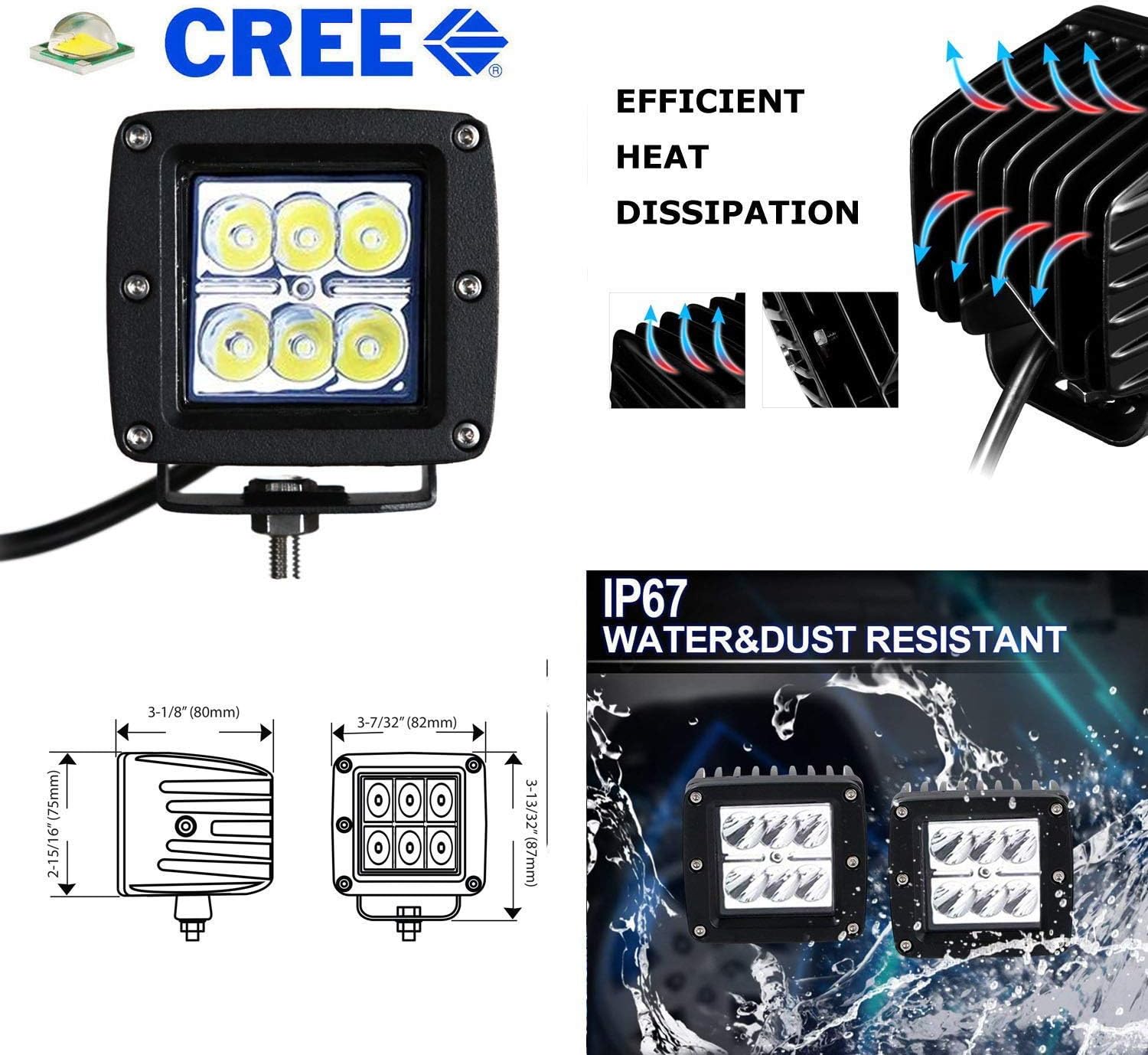 iJDMTOY LED Pod Light Fog Lamp Kit Compatible With 2017-2020 Ford F150 Raptor, Includes (6) 24W High Power 2x3 CRE LED Cubes, Lower Bumper Opening Area Mounting Brackets & On/Off Switch Wiring Kit