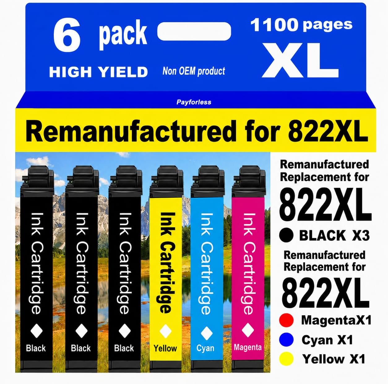 Remanufactured Replacement for Epson 822XL Ink Cartridges