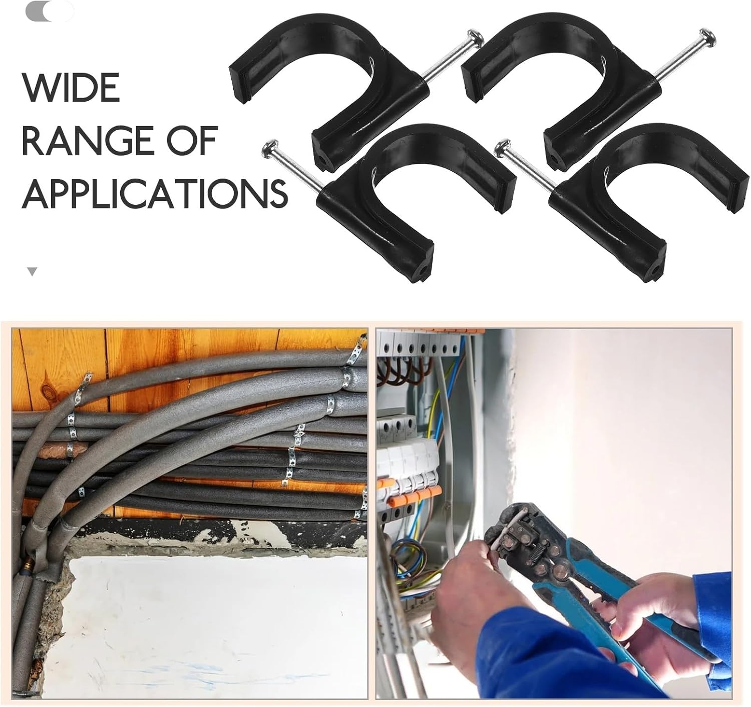 Cable Tacks 300 Pcs Round Pipe Clamps Black Cable Manager Tube Fitting Brackets Half Fixture Practical Easy Use Hardware