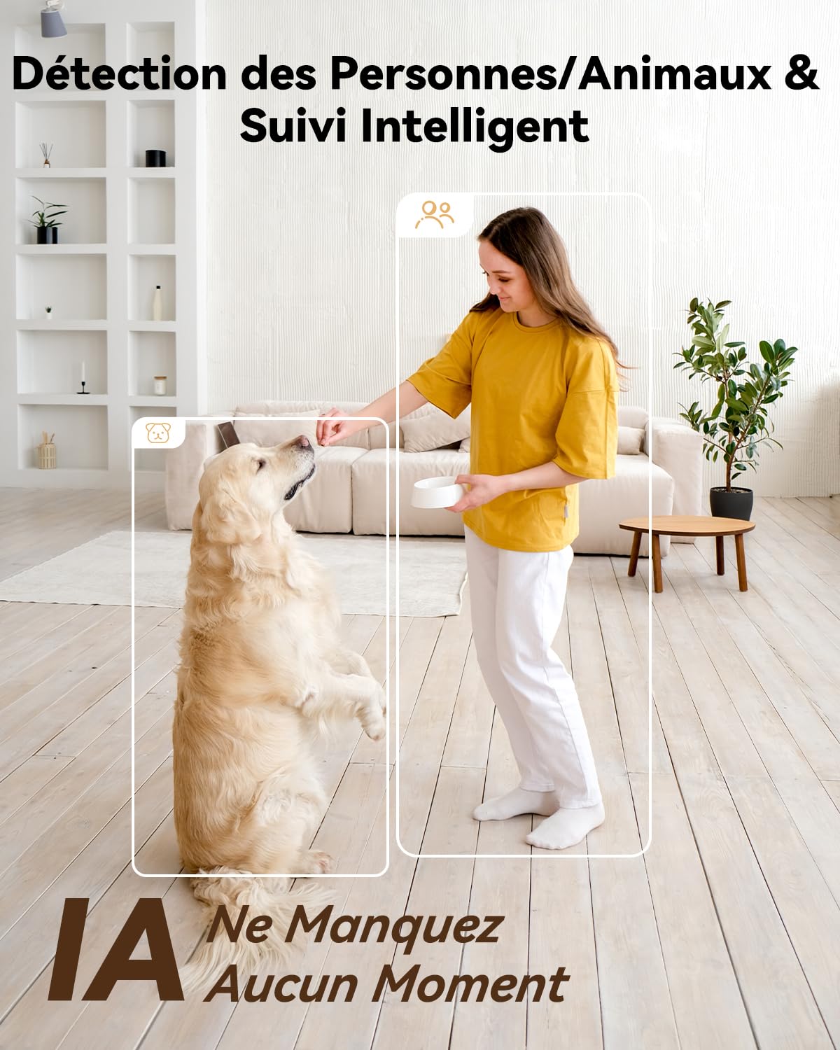 Imou 4K(4MP+4MP) Caméra Surveillance WiFi Intérieur Double Objectif, WiFi 2,4G/5GHz, Vision Nocturne Couleur, Détection de Personnes/Animaux, Suivi Automatique, Compatible Alexa pour Bébé/Chien/Maison