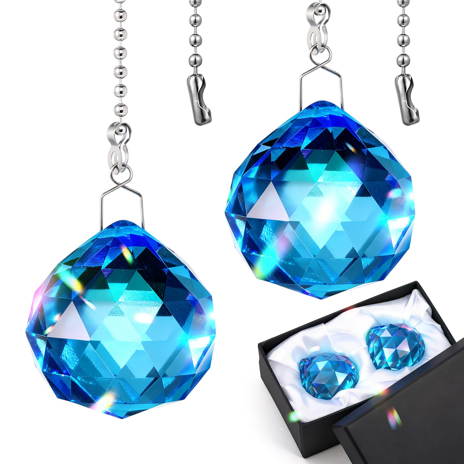 Boule de prisme en cristal suspendre Feng Shui capteur de lumière bleu 40mm