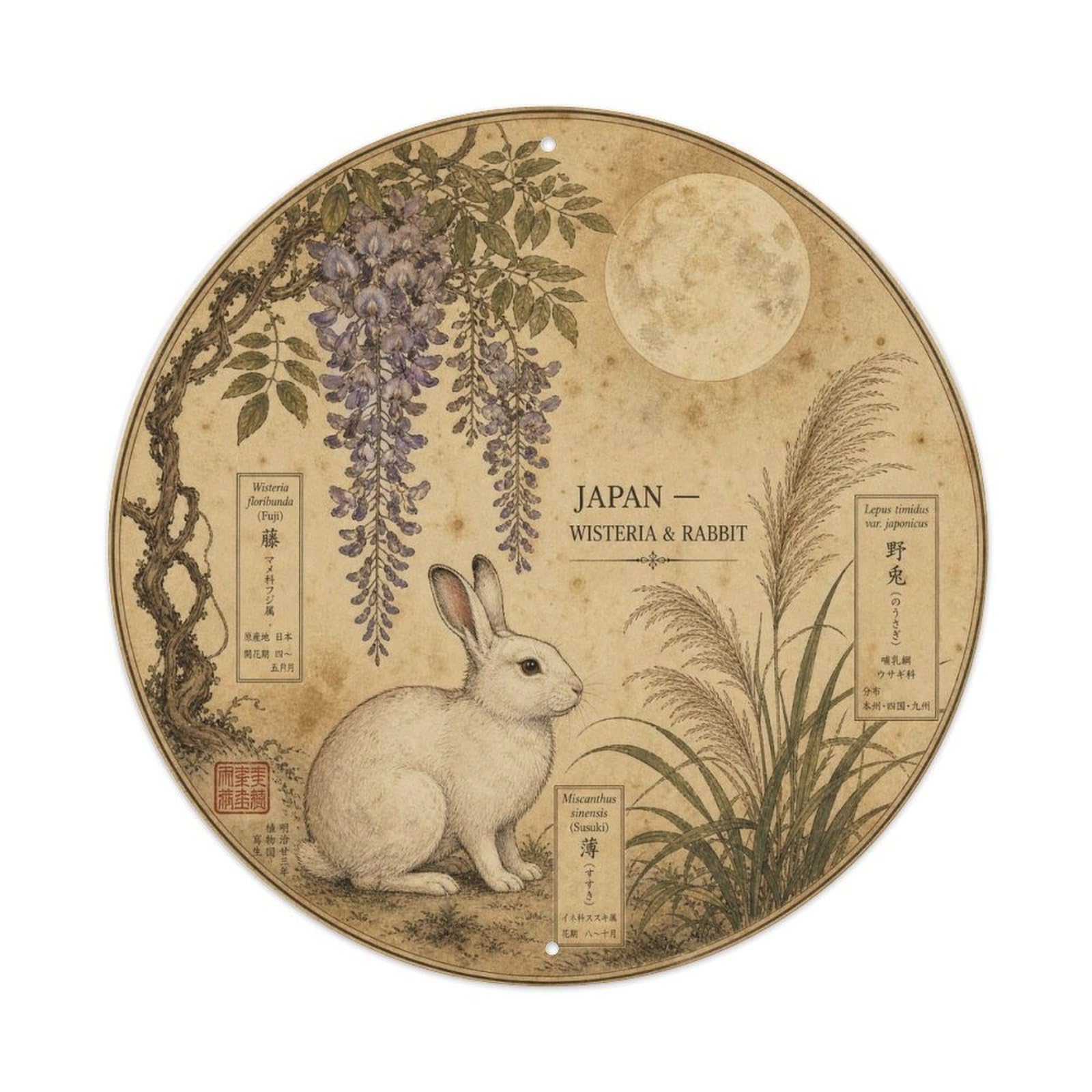 Olyhtr 8X8inch Classic Style Meiji Japan Wisteria Rabbit Ceramic Folk Pattern Metal Tin Sign
