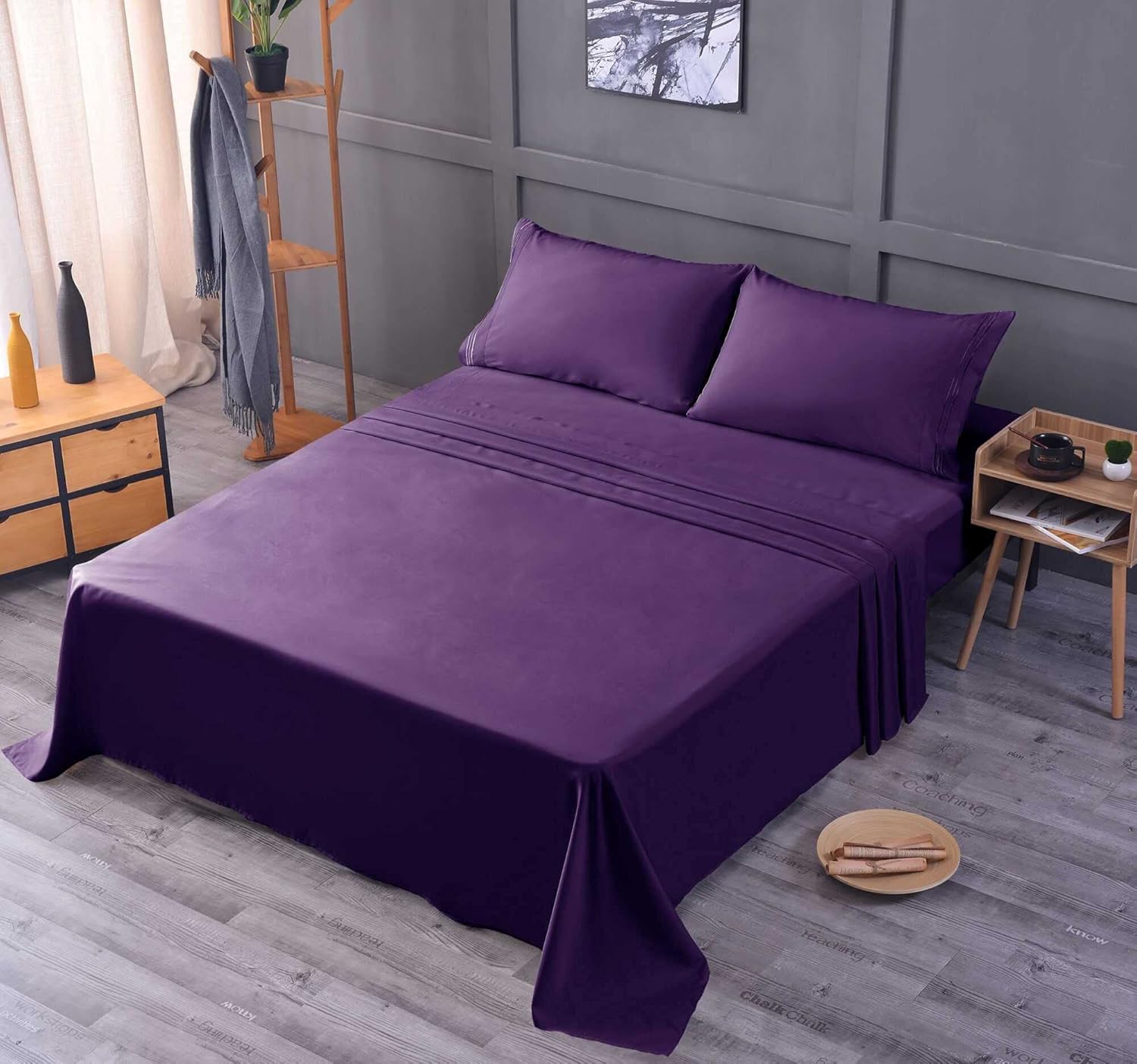 The Season Essentials Wrinkle Free Sheet Sets with Deep Pockets & Stain Resistant, 4 pc, 1800 Thread Count Based, Purple, King