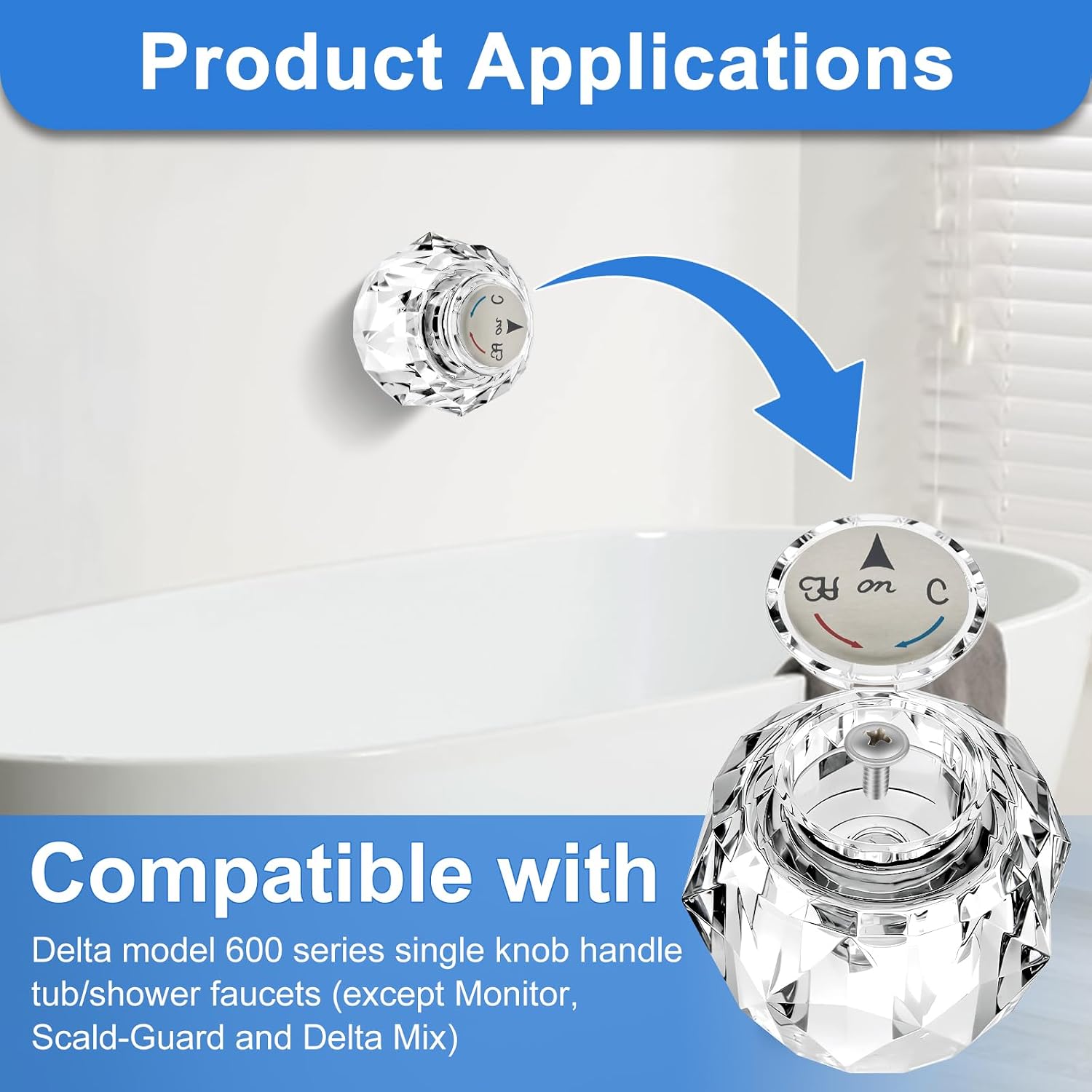 1 Piece RP2389 Faucet Knob Replacement Compatible with Delta Bathroom Sink Single Knob Faucet, Clear Acrylic Faucet Handle Repair Kit