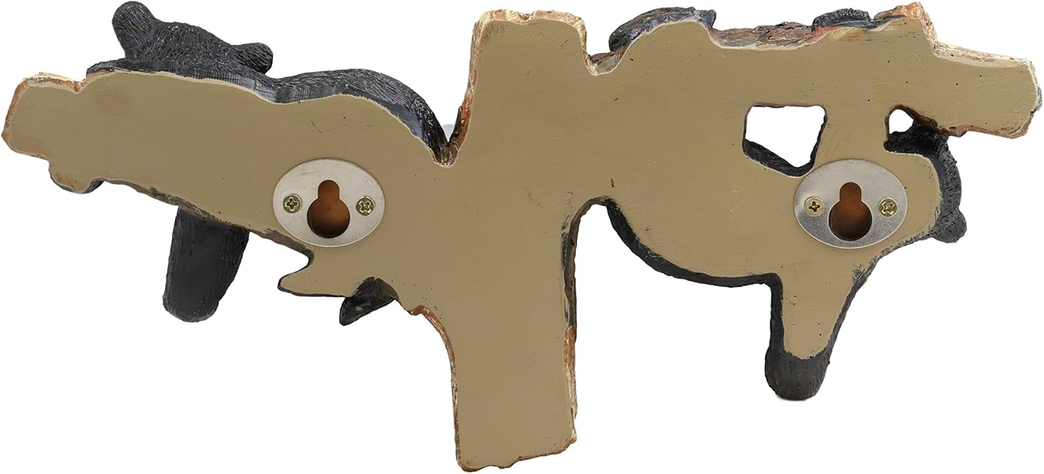 Ebros Whimsical Forest Rustic 2 Playful Black Bears Dangling On Tree Branches 3 Pegs Wall Hooks 9.25" Wide Hanger Bear Themed Wall Mount Coat Hat Keys Hook Decor Hanging Sculpture Plaque