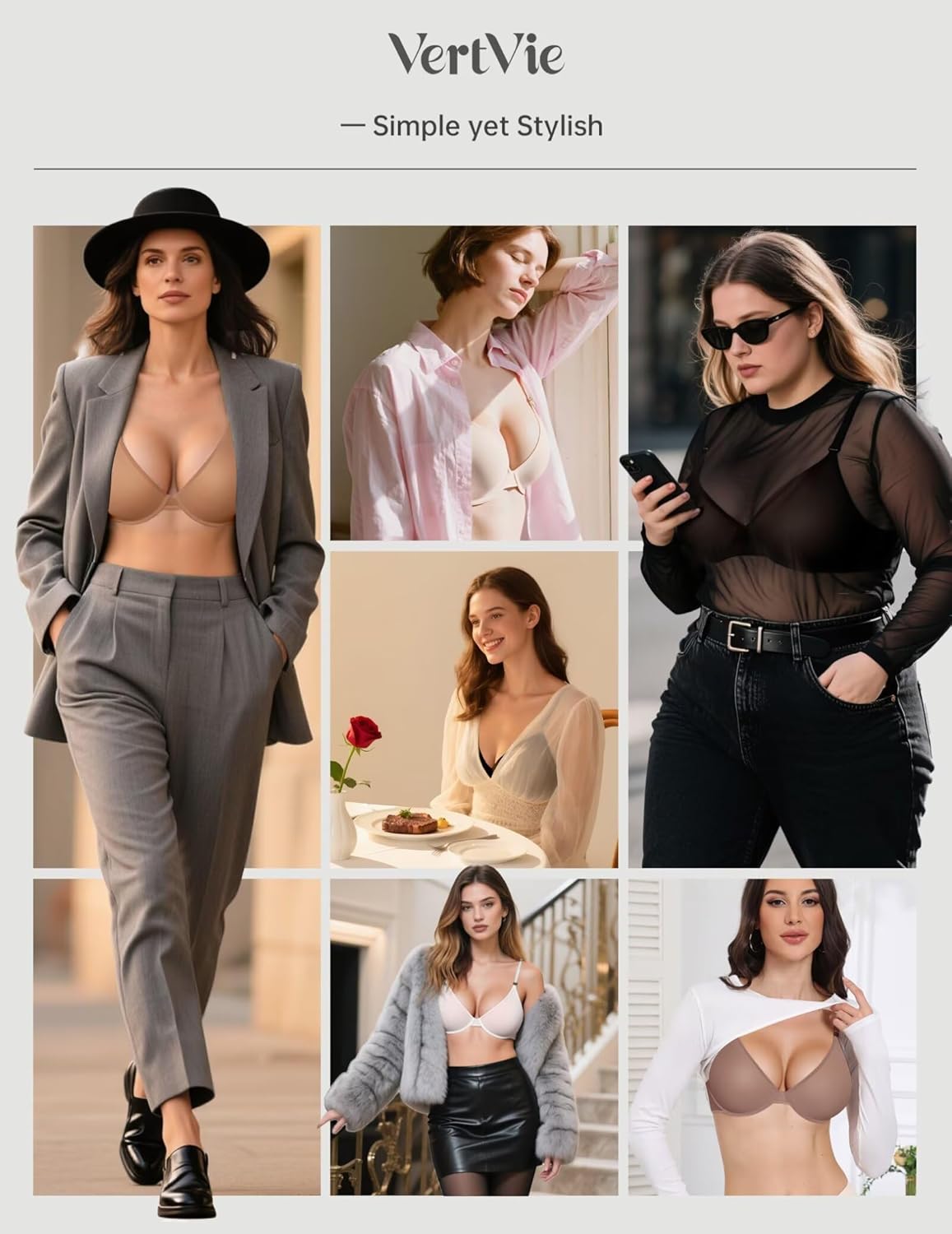 Vertvie Women's Sheer Balconette Bras Unlined Underwire Plunge Bra Mesh See Through Sexy Bralettes (Gravel Beige,40C) - Image 6