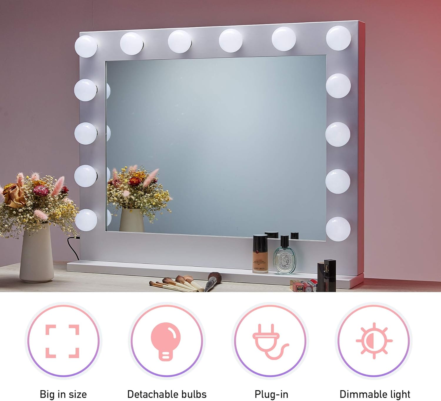 Uр Tо 40% оƒƒ CO-Z 31 x 25'' Hollywood Makeup Mirror with Lights Dimmable, White Hollywood Vanity Mirror with 15 LED Bulbs, Large Lighted Vanity Mirror for Dressing Room Bedroom Studio, Wall Mounted or Tabletop