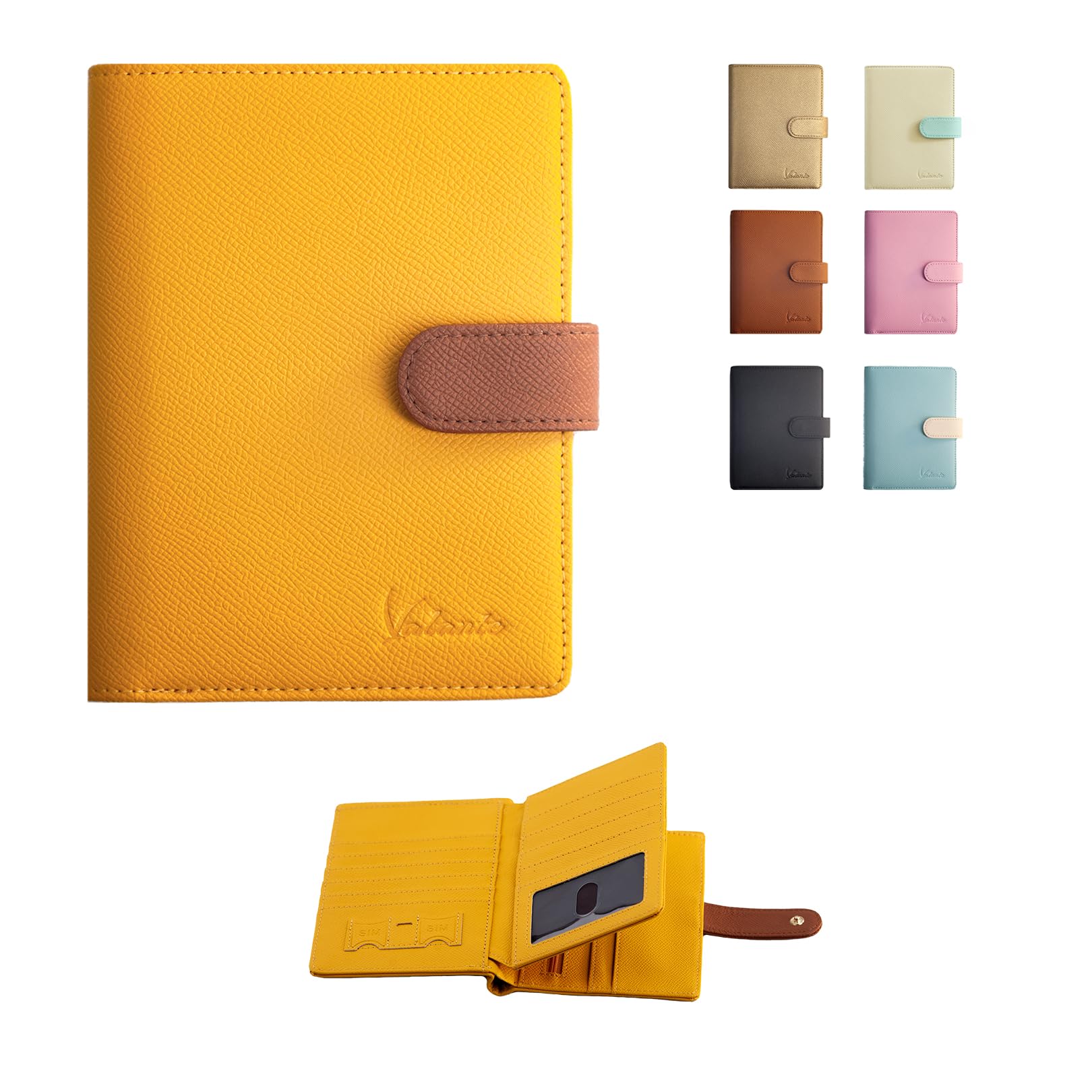 Valante 3-fold RFID AirTag travel passport wallet with 21 pockets and card slots (Orange, 6 * 4 inch)