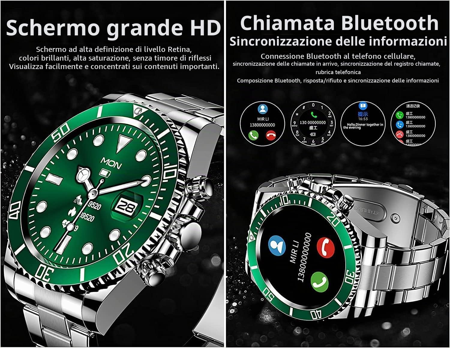 Smartwatch Touchscreen da 1,28" da Uomo in Acciaio Inossidabile per Android iOS, Smartwatch Meccanico alla Moda, Chiamate Bluetooth con Cardiofrequenzimetro/Monitor del Sonno,C