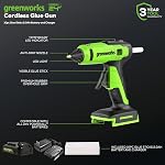 Greenworks 24V Pistolet à colle sans fil, batterie 2.0Ah & Chargeur inclus -1.5min Chauffage rapide,LED Lumière, soufflet sans drip, 90 min Durée, Arrêt automatique pour DIY, Arts, artisanat, décoration d'intérieur