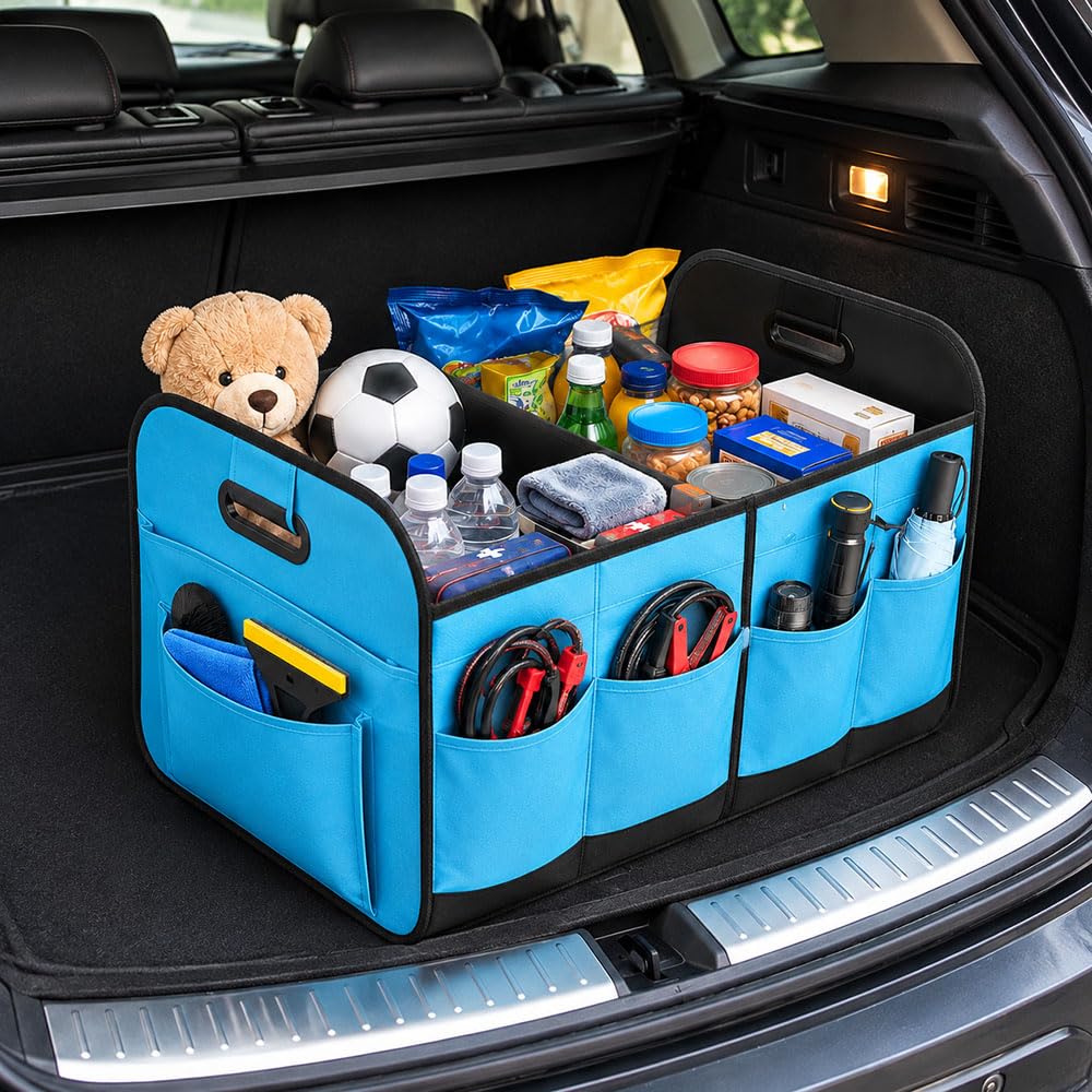 Coche Organizador Maletero para Jeep Grand Cherokee 2023 2024 2025 2026,Caja Grande Plegable con Compartimentos Accesorio Resistente,Blue