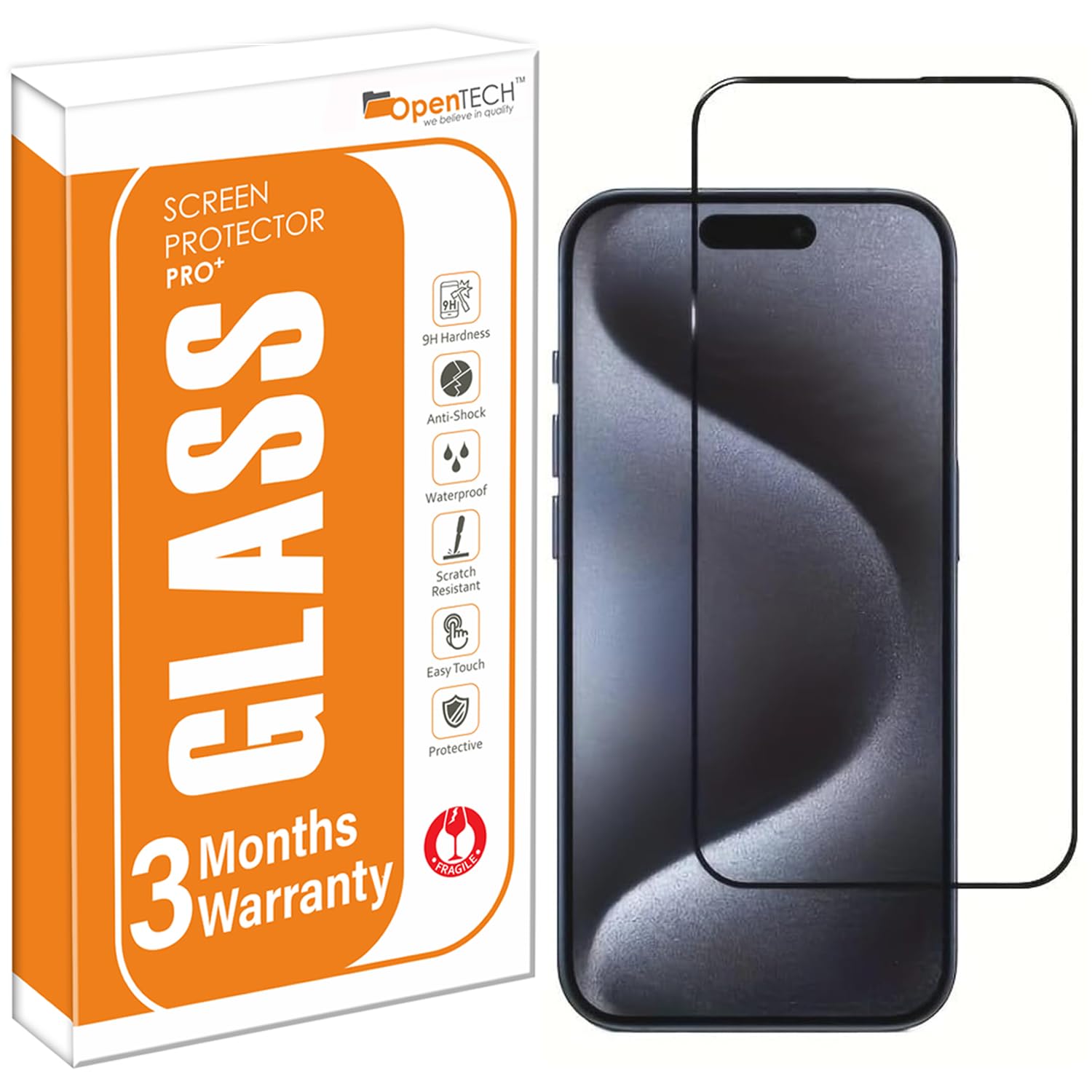OpenTech Military-Grade Tempered Glass Screen Protector Compatible For iPhone 16 Pro Max With Edge-To-Edge Protector Coverage And Easy Installation Kit For Smartphone (6.9 Inches)
