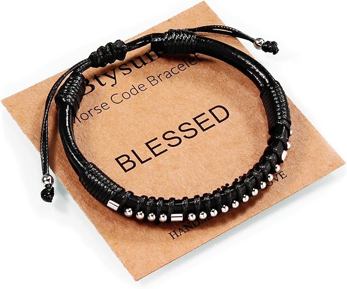 Inspirational Gifts for Men Morse Code Bracelets Mens Bracelets Graduation Gifts for Him Fathers Day Adjustable Leather Bracelet Motivational Birthday Annivesary Jewelry Stocking Stuffers for Men