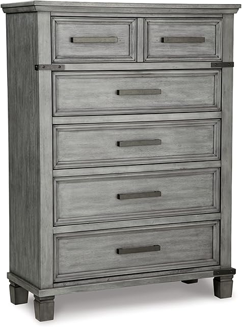 Signature Design by Ashley Russelyn Rustic 5 Drawer Chest of Drawers, Gray