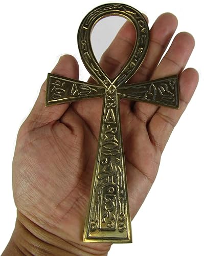 Vista 2 de CircuitOffice Ankh de latón con tallas (3.5 x 6.5 pulgadas), para el Antiguo Egipto, altares, paredes, reiki, metafísico, nueva era, wicca