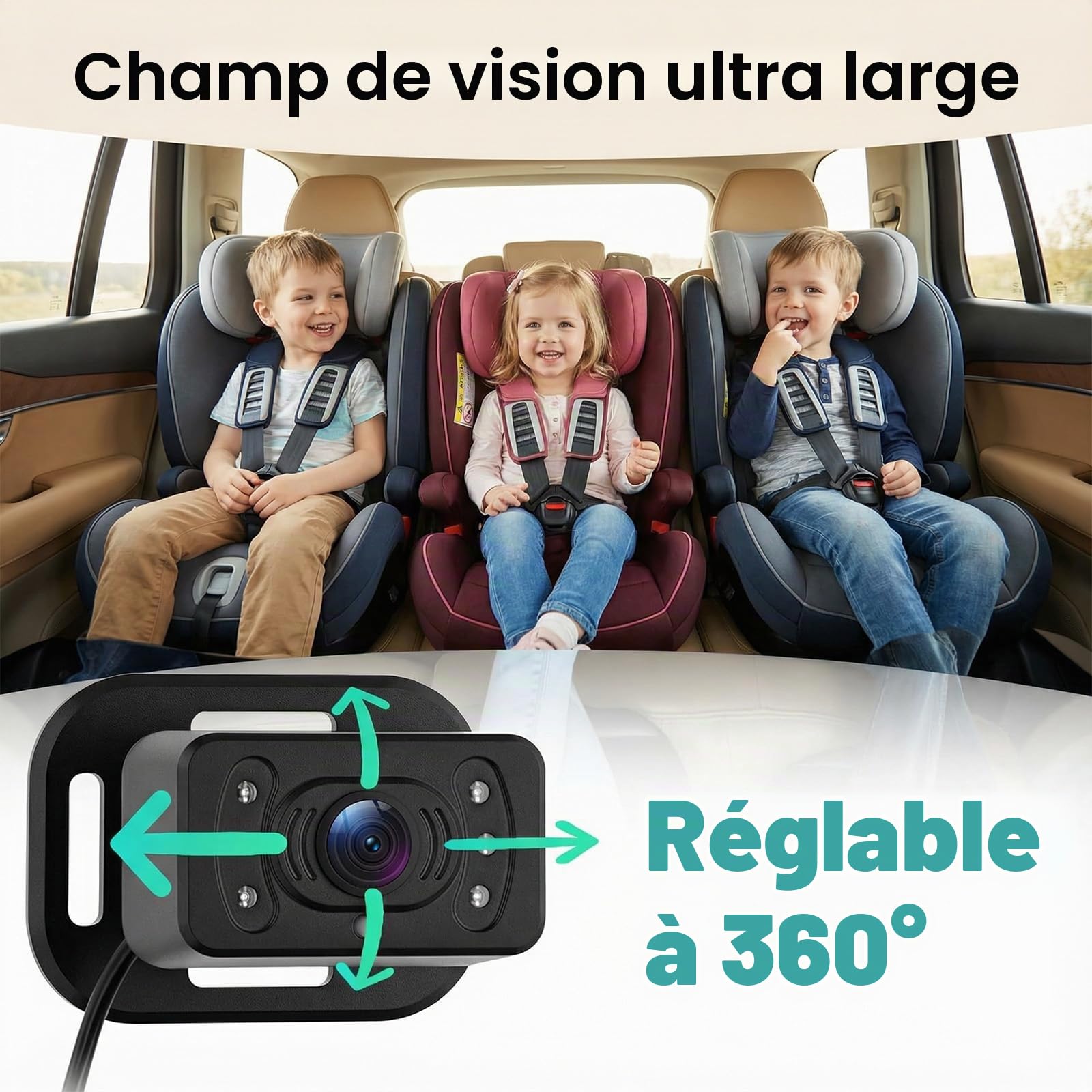 SIXTOP Caméra Bébé pour Voiture, Moniteur IPS 6,86 Pouces avec 2 Caméras HD Arrière (Siège), Vision Nocturne & Angle Large de 90°, Installation Sûre et Stable pour Voiture/SUV/Van