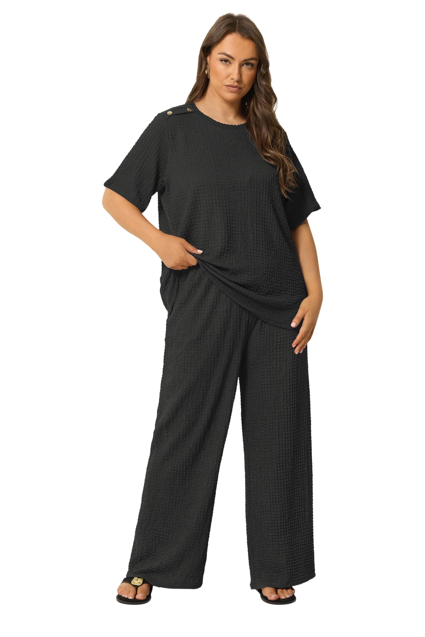 Yours Curve Bubble Textured Trousers - Women's - Plus Size Curve Black