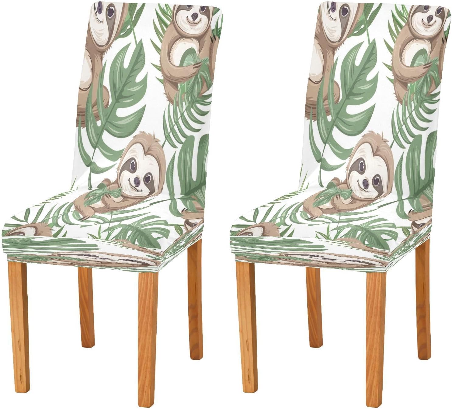 ALAZA Stretch Dining Room Chair Covers, Cute Sloth and Palm Leaves Chair Covers Parson Chair Slipcovers Removable Washable for Dining Room Ktichen Ceremony