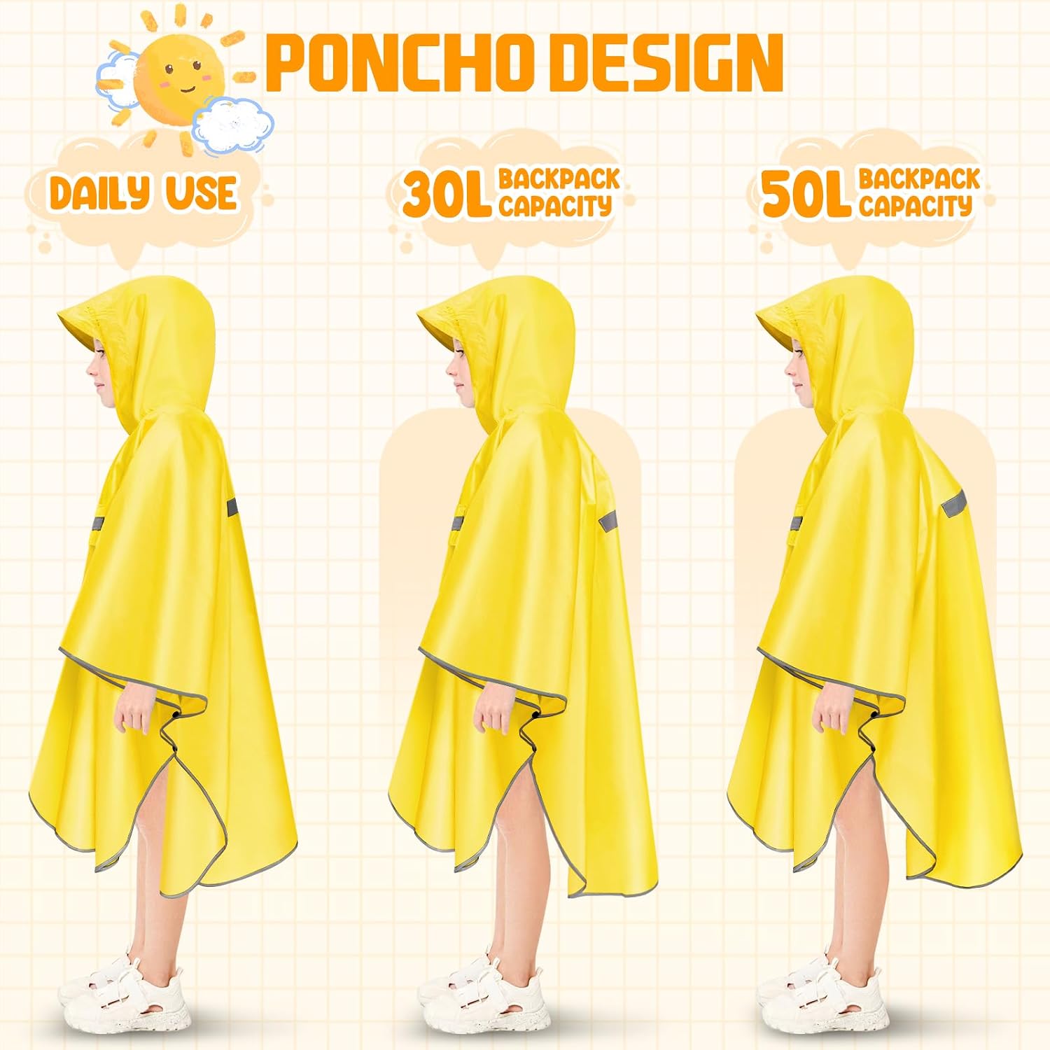 Kids Rain Poncho with Hood Lightweight Waterproof Rain Jacket Reusable Children Boys Girls Rain Coat Outwear