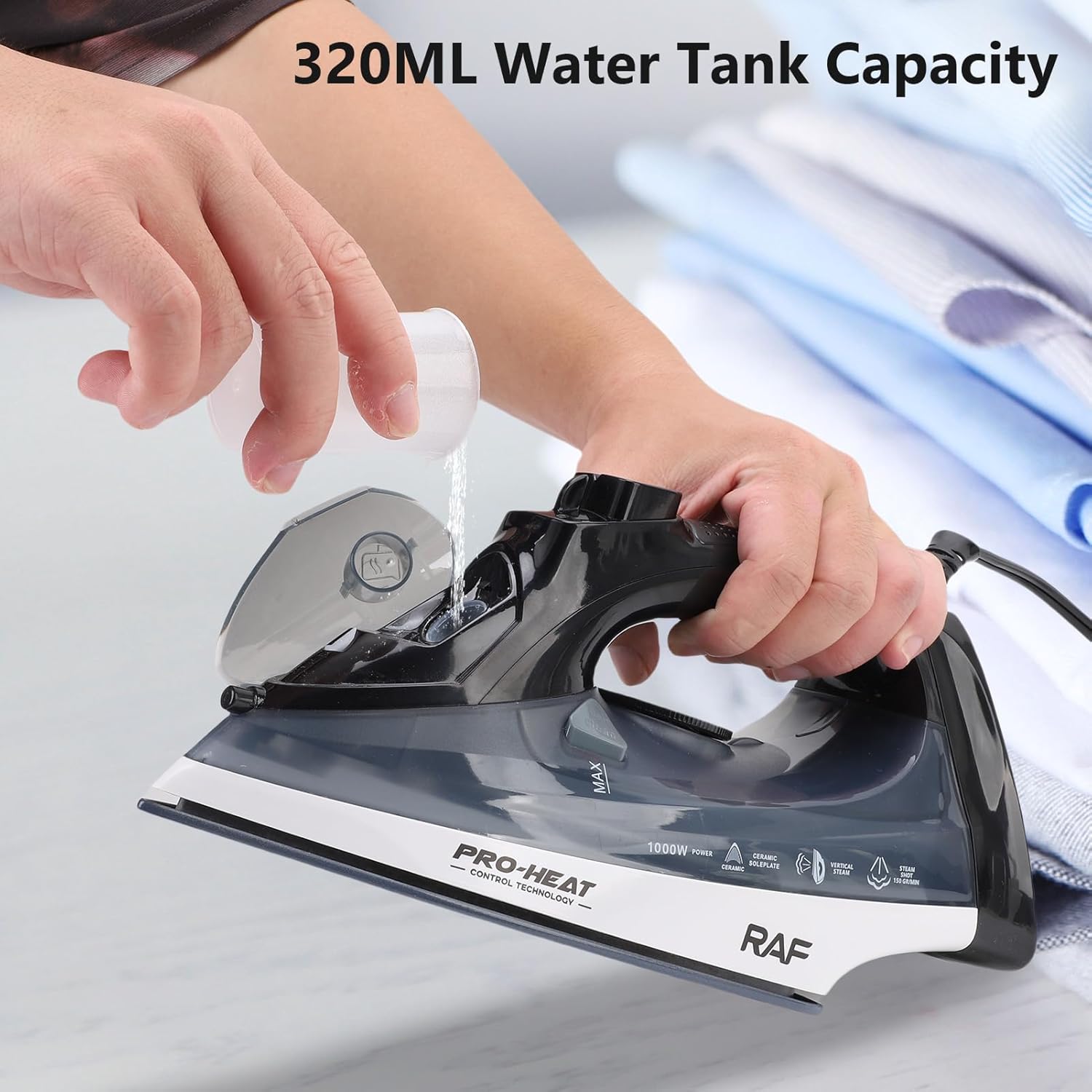 lyrlody Steamer for Clothes, Travel Steamer Iron, Portable Handheld Design, 320ml Big Capacity, 1000W Strong Penetrating Steam Removes Wrinkle for Home Office (Blue)