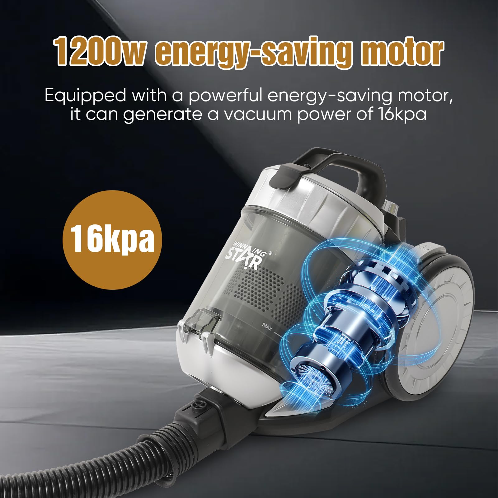 Aspirador sin bolsa con cable 1200W,Filtración HEPA & Bandeja de polvo 2L, tecnología ciclón, 16 KPa de potencia de succión potente, para pelo de animales y limpieza completa