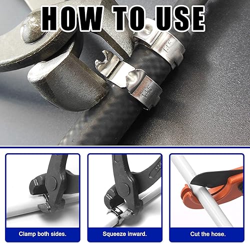 Miniatura 6 de Glarks Juego de 42 abrazaderas de oreja y cortador de tubería con 5 tamaños de abrazaderas de manguera de oreja de acero inoxidable para