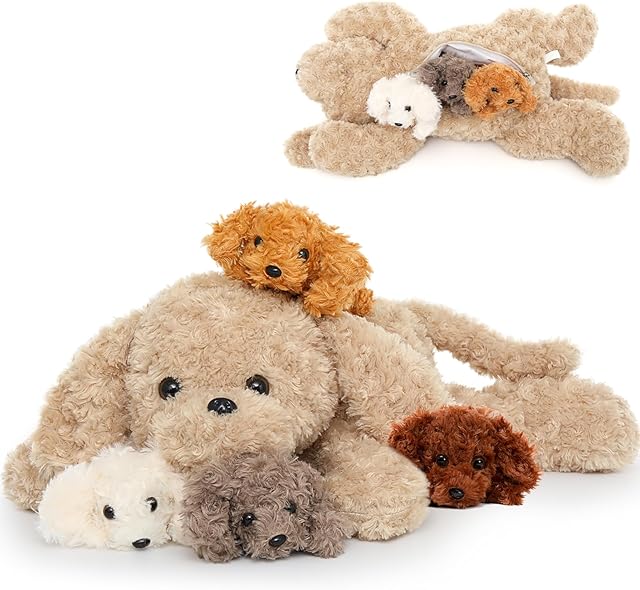 MorisMos Dog Stuffed Animals 60cm Plush Dog Toy and 4 Baby Puppy Dog Birthday Gift for Kids 23.6inch