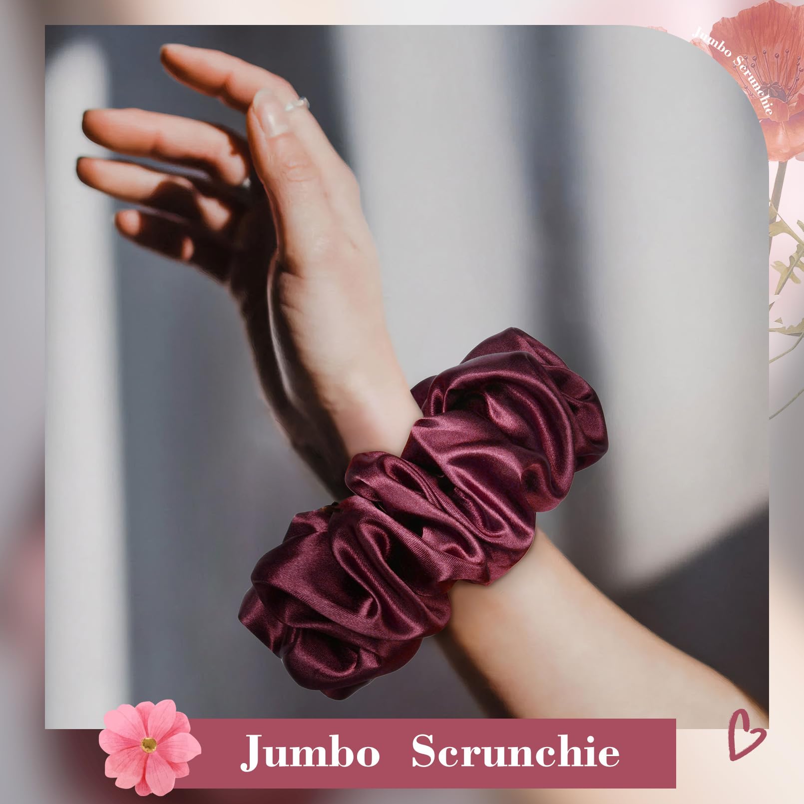 CYGNE Scrunchie in Tinto (burgundy, 100% lambskin) Merlot & Cranberry Stripes Hair Scrunchies, Spandex Srunchy  main image 4