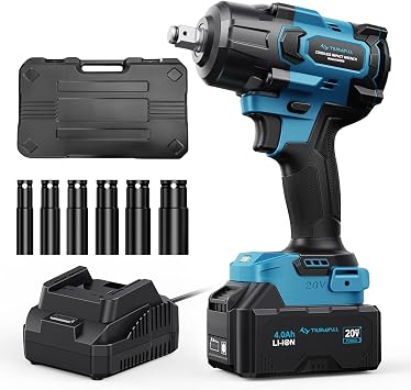 Tilswall Impact Wrench 1/2 Impact Gun,2500RPM,3-Speed Torque Settings 380/600/900N.m,20V Electric Cordless Impact Wrench Driver,3/8" Adapter,4Ah Battery & 2.0Ah Fast Charger for Home Car Truck Tools