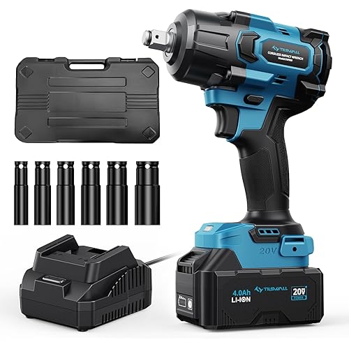 Tilswall Impact Wrench 1/2 Impact Gun,2500RPM,3-Speed Torque Settings (380/600/900N.m),20V Electric Cordless Impact Wrench Driver,3/8" Adapter,4Ah Battery & 2.0Ah Fast Charger for Home Car Truck Tools