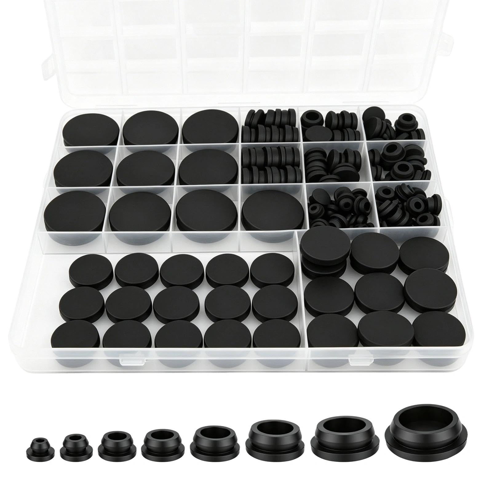 Mfskjelf Black 125Pcs Rubber Grommets For Holes, Rubber Bungs For Holes, Assorted Sizes Of Silicone Hole Plugs, T-Shaped Stopper Suitable For Automotive Wiring Harnesses And Furniture