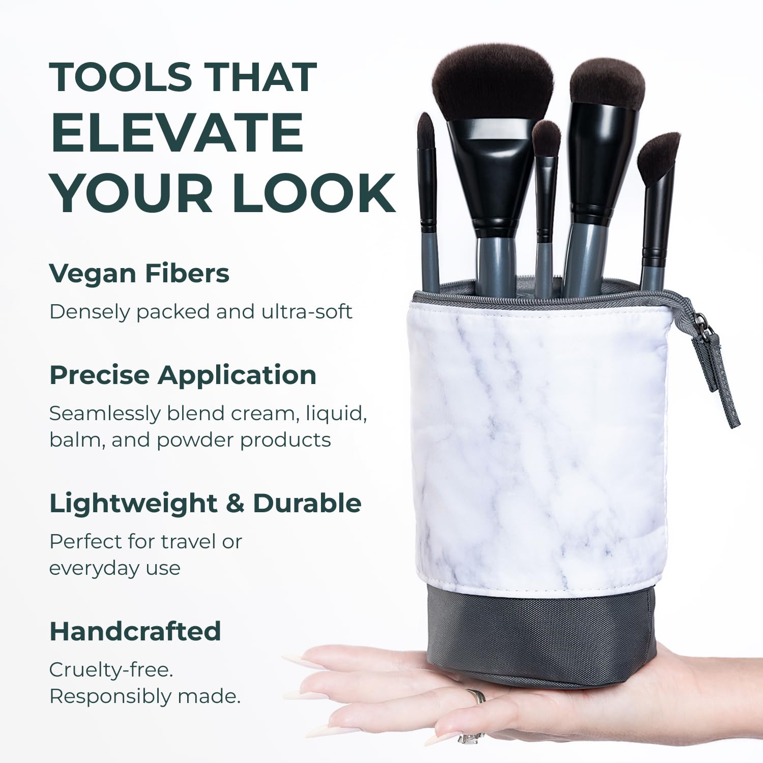 Rose and Ben Beauty Essential 5 Piece Makeup Brush Set and Travel Case | Professional Eye and Face Brushes for Liquid, Cream and Powder Formulas | Cruelty Free - Image 6