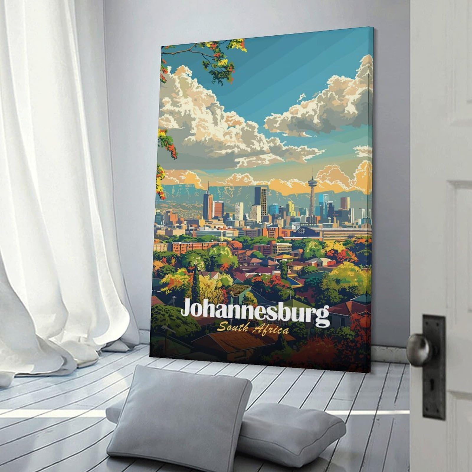 Junmoney Home Decor Wall Art Johannesburg South Africa Cityscape, 20x30inch(50x75cm), for Gallery Wall Decor And Room Displays, An Easy Match for Collected Prints