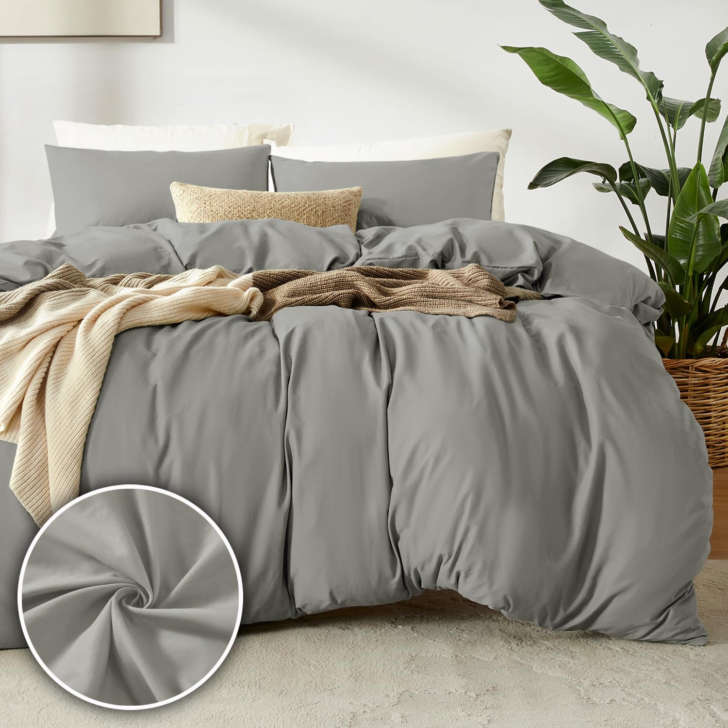 puredown 1PCS Funda Nordica Cama 135x200cm+ 1PCS Funda Almohada 40x80cm, Juego de Cama 100% Microfibra, Suave y Transpirable, Oeko-Tex, Marrón grisáceo