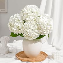 4 Pack White Artificial Hydrangeas, Real Touch 18 Inch Stems