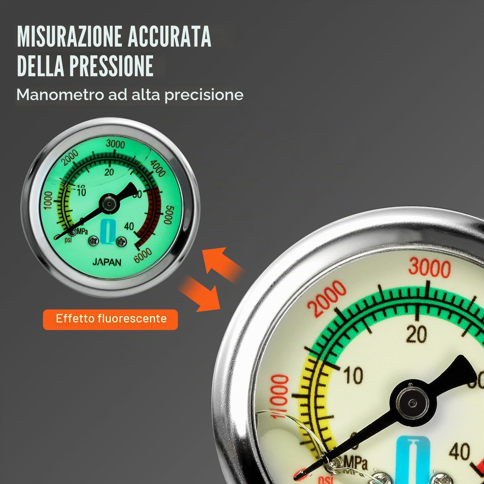 VEVOR Pompa PCP, pressione 4500 PSI (0-30 MPa), pompa a mano ad alta pressione, raffreddata ad acqua, nero, acciaio inossidab