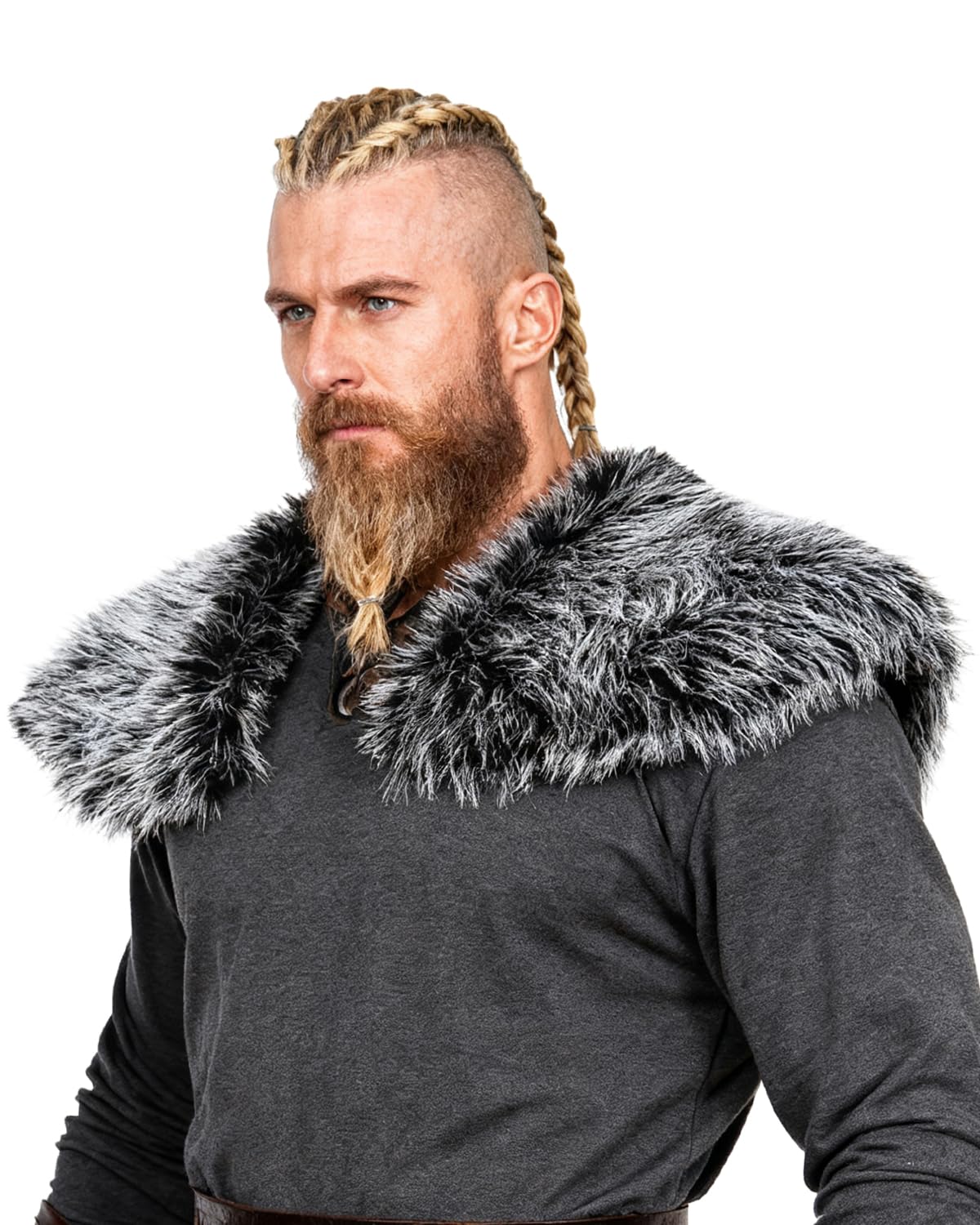 joukavor Viking Faux Fur Collar Fur Shoulder Wrap Shawl Viking Halloween Costume Men-picture-21