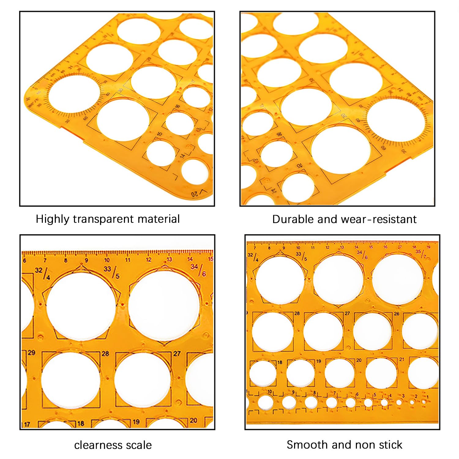 2 Piezas Plantillas Para Dibujar,Plantilla Circulos,Reglas Dibujo Tecnico,Plantilla Elipses Isometricas,para Medir Reglas Círculo Geométrico Plantillas de Dibujo(Naranja Transparente)