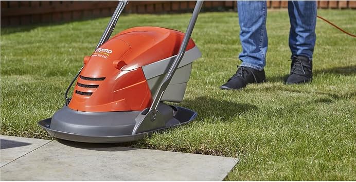 Flymo Hover Vac 250 Electric Hover Collect Lawn Mower - 1400W, 25cm Cutting Width, 15L Grass Box, Ambidextrous Handles, Folds Flat, Orange and Grey