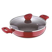 Bergner Bellini Plus 5 Layer Marble Non Stick Frypan / Sautepan with Glass Lid, 28 cm, 4 Litres, Induction Base, Soft Touch Handle, Food Safe (PFOA Free), Thickness 3.2mm, 1 Year Warranty, Red
