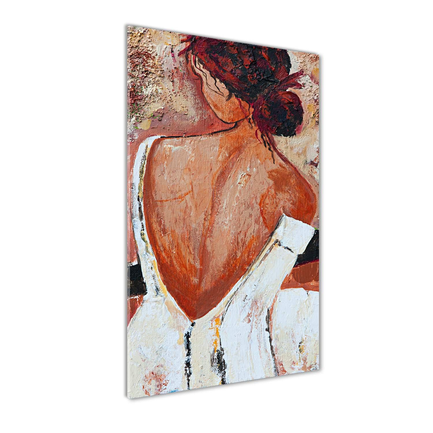 Déco mural derrière le plastique verre acrylique 50x100 tableau moderne femme orange