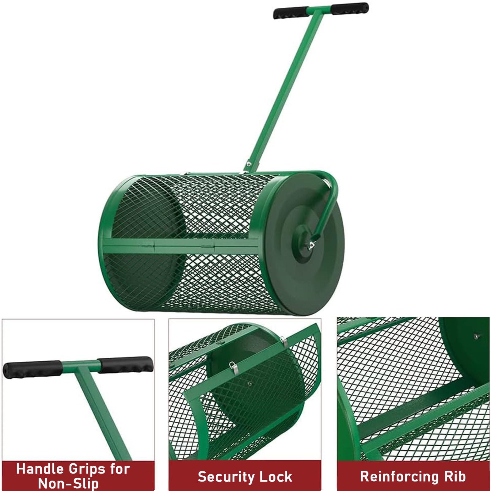 Esparcidor de abono de 24 pulgadas, esparcidor de abono para césped y jardín, con mango ajustable en forma de T para plantar y sembrar, esparcidores de fertilizantes para césped y jardín, separado 3