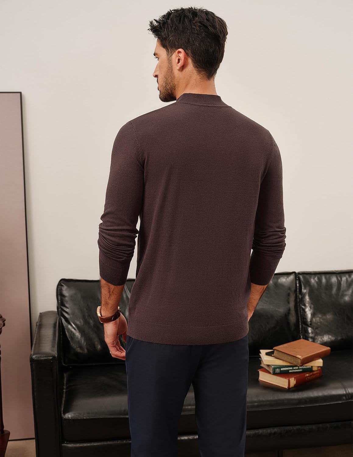 PJ PAUL JONES Mens Mock Turtleneck Sweater Long Sleeve Casual Pullover Sweater Slim Fit Basic Knit Tee - Image 2