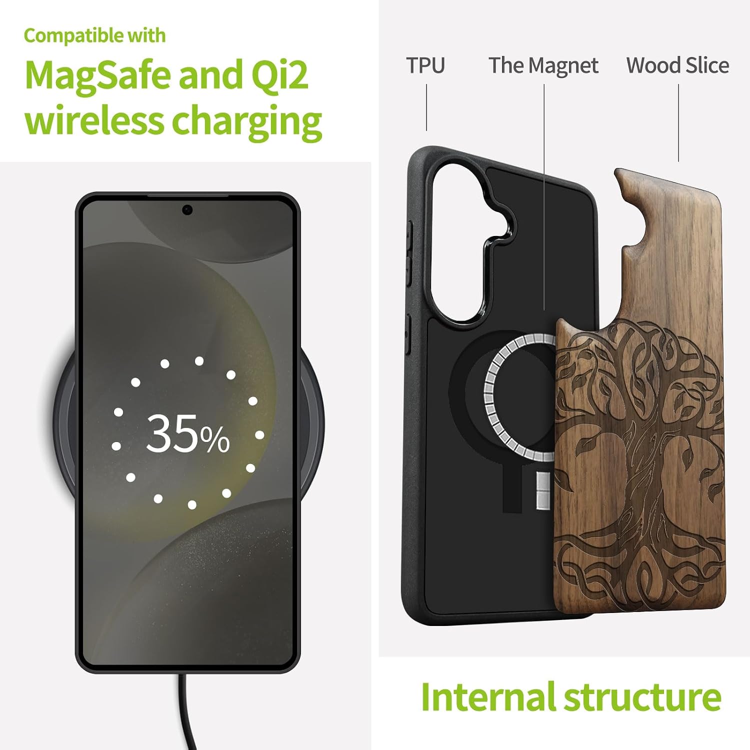 Carveit Magnetic Wooden Case for Samsung Galaxy S26 Case 2026, TPU Shockproof Cover & Wood Artisan Engraved, Compatible with MagSafe Wireless Chargers (The Celtic Tree of Life) Walnut