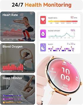 Hwagol Smart Watches for Women with Android iPhone Compatible[Calls/Metal Thin Body],1.43 Micro-Spherical AMOLED Screen,Sports Watch with Sleep/Heart Rate Monitor,Pedometer for Steps Miles (Gold)