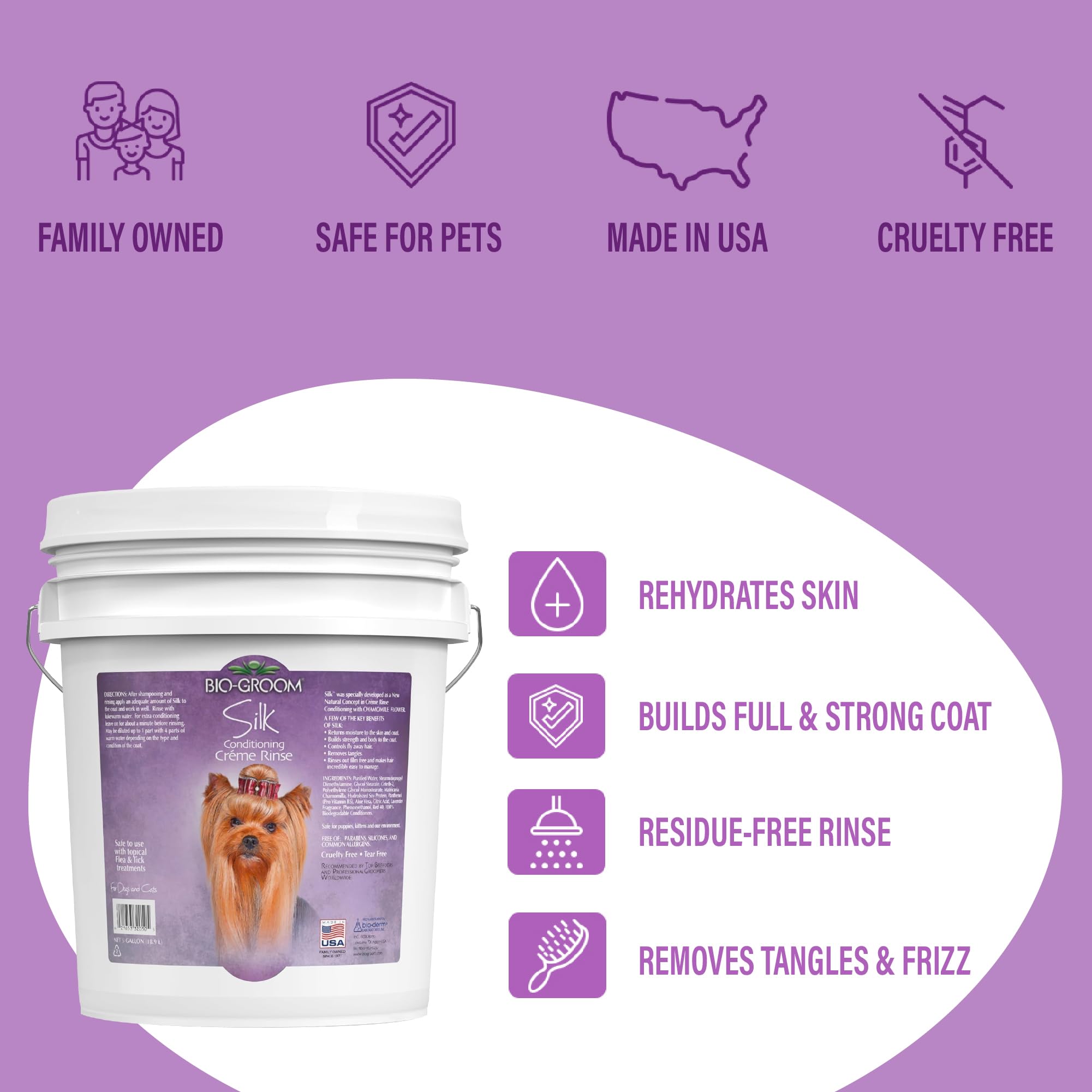Bio-Groom - Silk Creme Hundespülung - Feuchtigkeitsspendende Pflegespülung - Hundezubehör für empfindliche Haut - Tierversuchsfrei, ohne Parabane, Silikone und gängigen Allergenen - 19 L