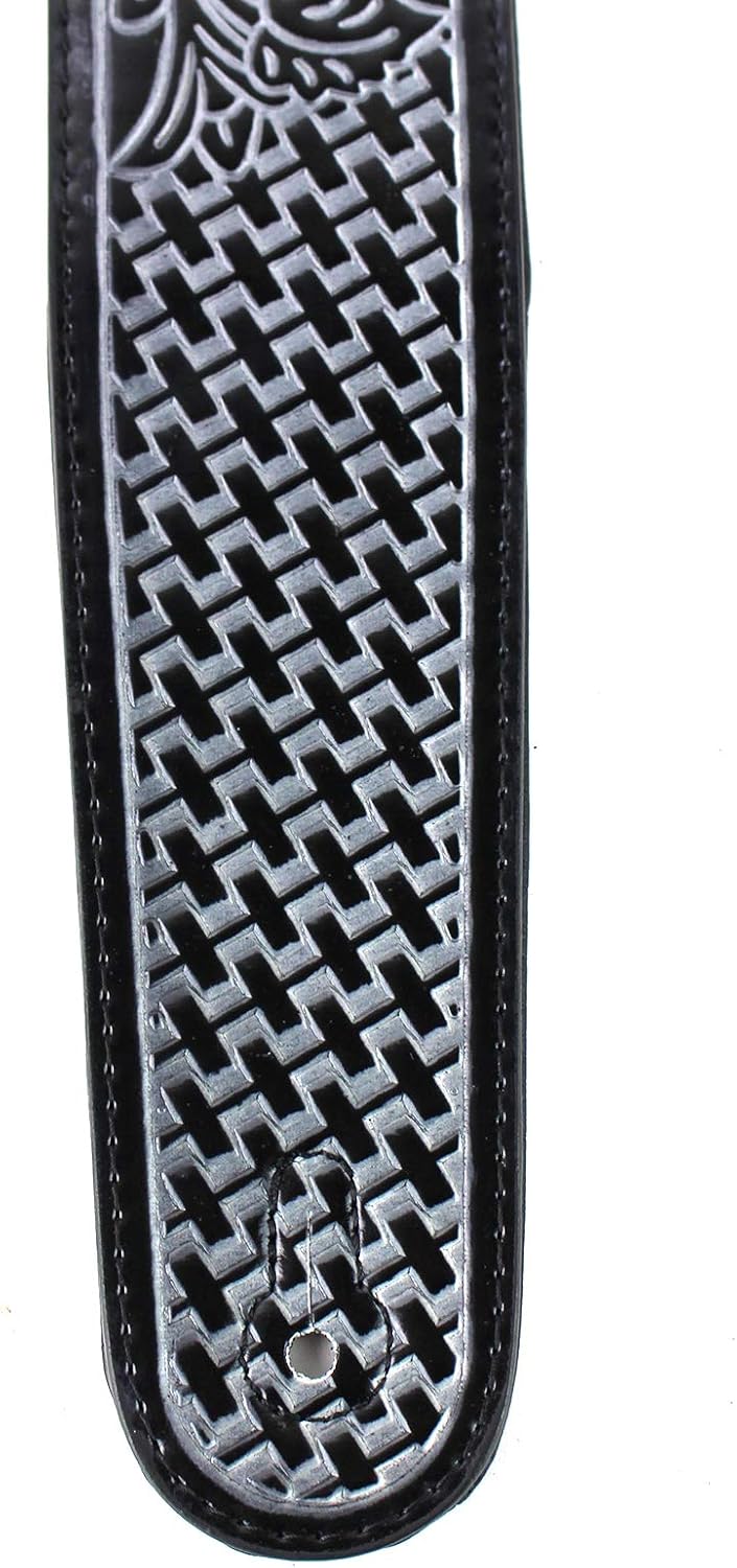 Walker & Williams GB-192 Cobalt Black Padded Guitar Strap With Racing Eagle & Texas Stars For Acoustic, Electric, And Bass Guitars