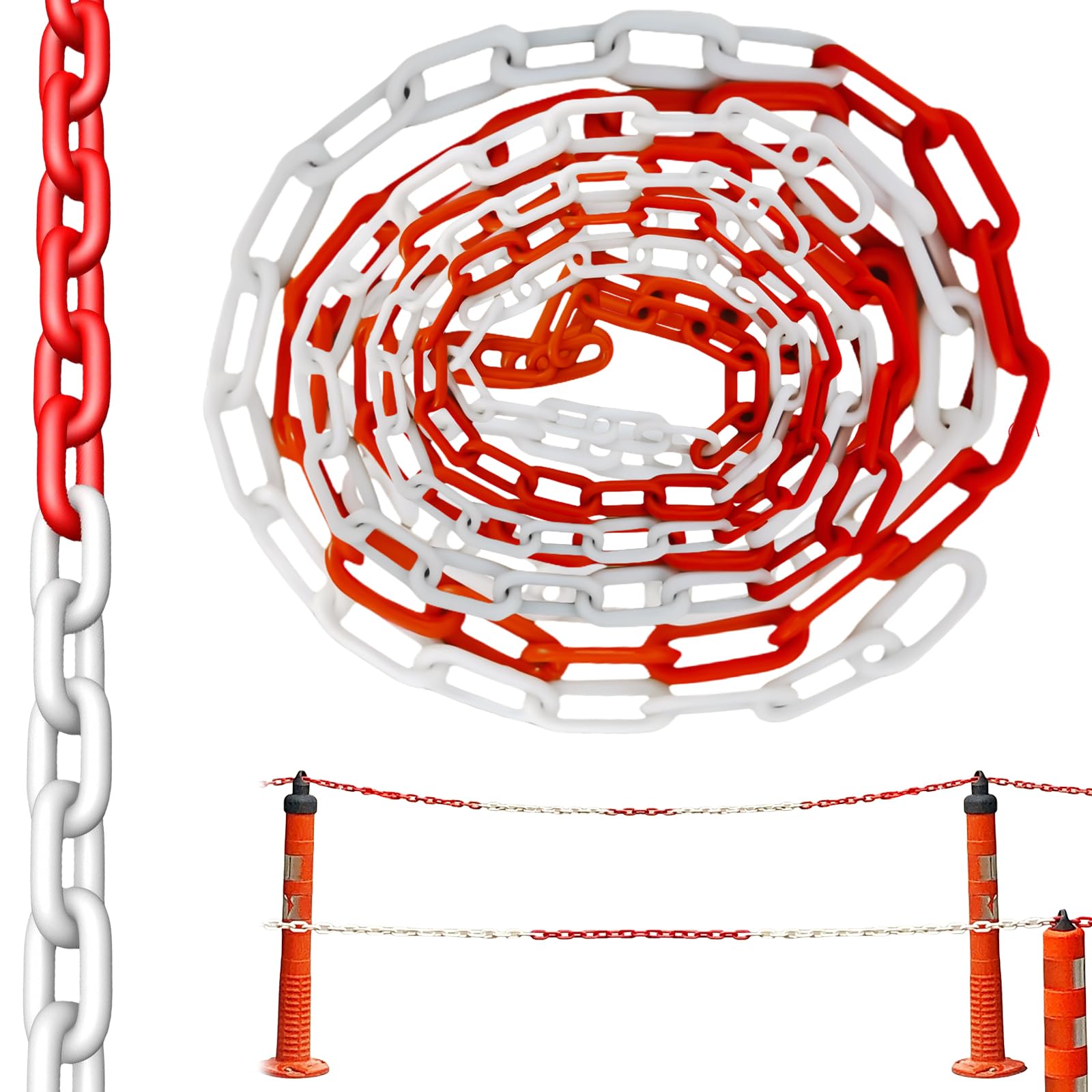 Absperrkette Rot-Weiß 15 M X 6 Mm – Robuste Kunststoff-Warnkette, Gut Sichtbar – Für Baustellen, Events & Parkplätze