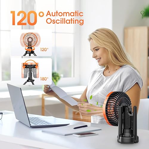Miniatura 6 de Ventilador de camping portátil con luz, ventilador de techo oscilante automático de 180, ventilador de batería de 10400mAh, ventilador de tienda de